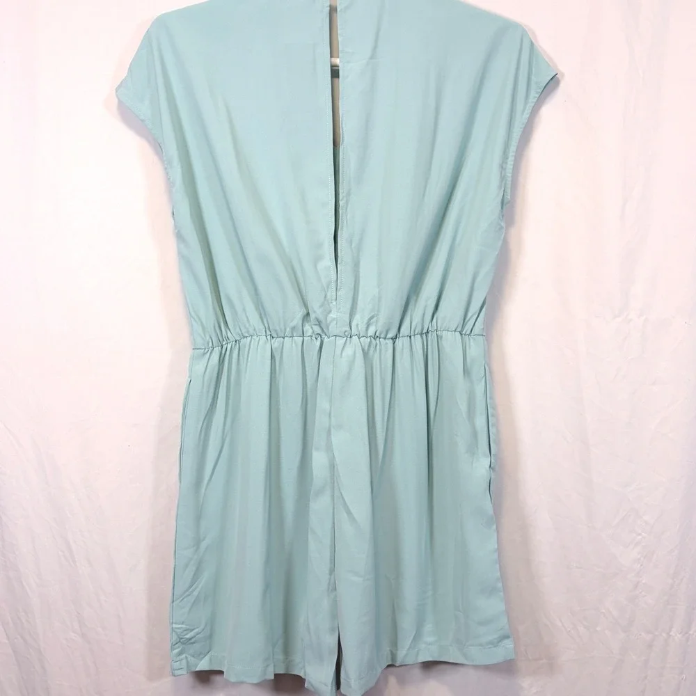 Live On The Edge‎ Romper Front Tie Elastic Waist Light Teal Blue XL
